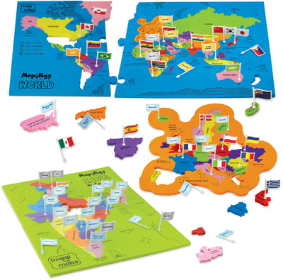Combo: Map Puzzle of India and World with Capitals and Flags of Countries